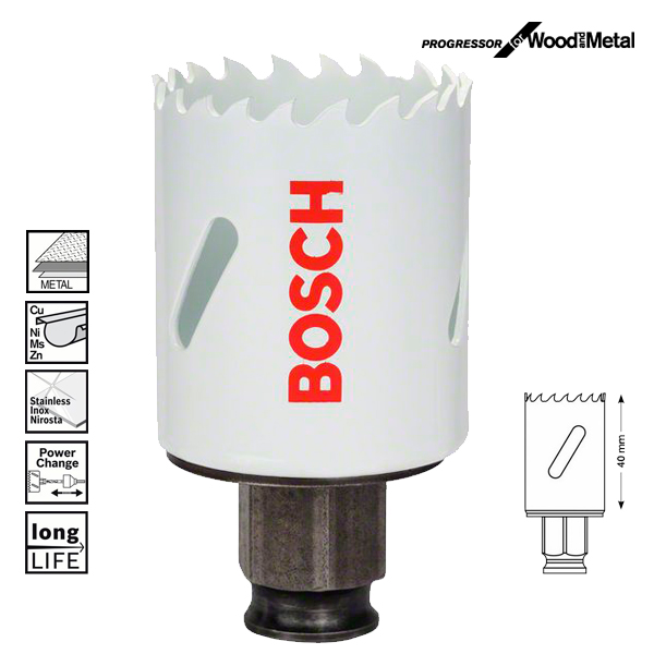 Биметаллическая коронка, Bosch Progressor, 40 мм