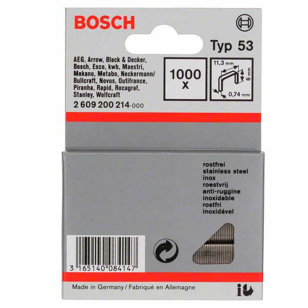 Скобы нержавеющие, Bosch Typ 53, 6 мм